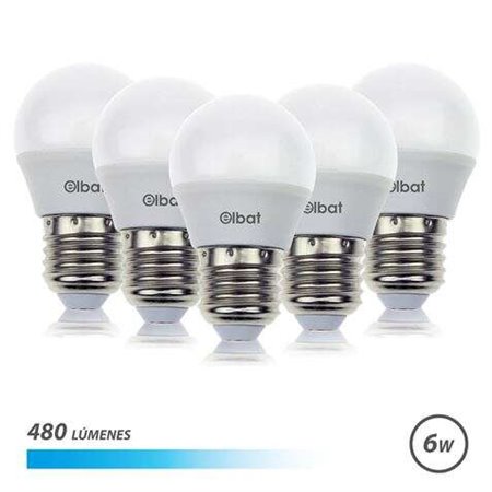 Elbat Pack de 5 Lâmpadas LED G45 6W E27 480lm - 6500K Luz Fria