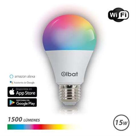 Lâmpada LED Elbat Smart Wi-Fi A65 E27 15W 1500lm RGB - Temperatura 2700K a 6000K - Controle de voz - Controle remoto - 3 modos d