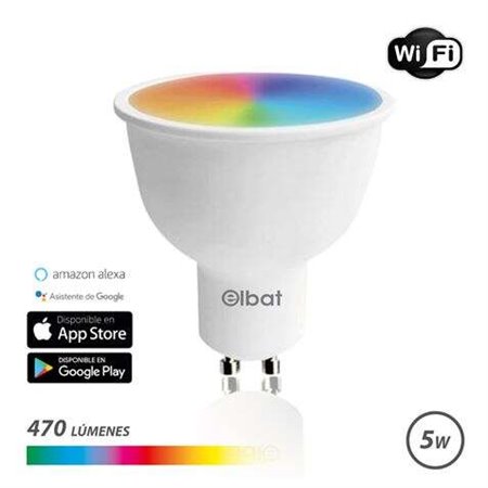 Lâmpada LED Elbat Smart Wi-Fi GU10 5W 470lm RGB - Temperatura 2700K a 6000K - Controle de voz - Controle remoto - 3 modos de cor