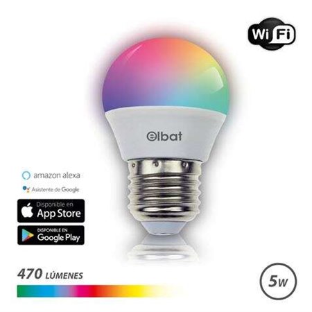 Lâmpada LED esférica Elbat Smart Wi-Fi G45 E27 5W 470lm RGB - Temperatura 2700K a 6000K - Controle de voz - Controle remoto - 3 