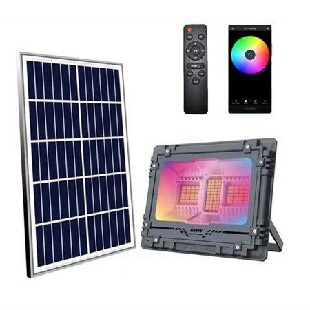 Foco Solar LED Elbat RGB 60W - 515LM - Bluetooth - Bateria 5V/6AH - Controle Remoto - IP67