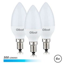 Pacote de lâmpadas LED Elbat C37 de 3 - 6W - 500LM - Base E14 - Luz Fria - Economia de Energia - Branco Frio