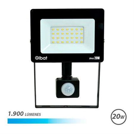 Foco LED Elbat com Sensor de Movimento - Potência: 20W - Lumens: 1900 - Luz Fria 6.500K - Vida Útil: 30.000 - 50.000 Horas - Âng