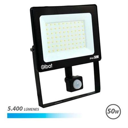 Foco LED Elbat 50W - Potência: 50W - Lúmens: 5400 - Sensor de Movimento - Luz Fria 6.500K - 30.000 - 50.000 Horas de Vida - Ângu