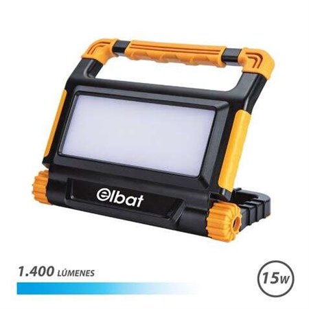 Foco recarregável Elbat 15W - Luz fria, 6000K - 1400 Lumens - Bateria 3,7V / 5000Mah - Recarregável com cabo USB - Cabo de carre