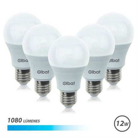 Elbat Pack 5 Unidades - Potência 12W - Lumens 1080 - Tipo de Luz 6500K Luz Fria - Soquete E27 - Ângulo 220º - Dimensões 60X120mm