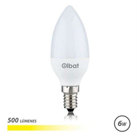 Lâmpada LED Elbat - Potência 6W - Lumens 500 - Tipo de Luz 3000K Luz Quente - Casquilho E14 - Ângulo 180º - Dimensões 37X100mm -