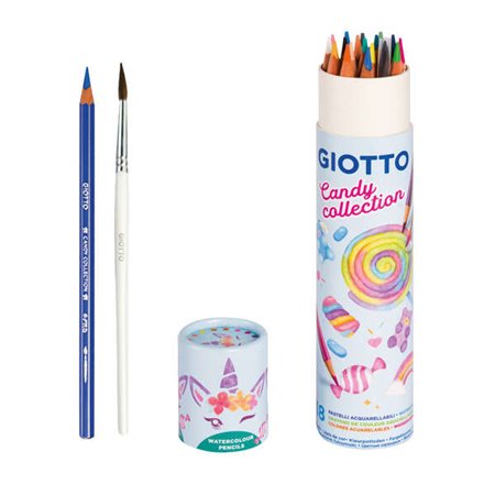 Giotto Candy Collection Acquarell Frasco com 18 Lápis Aquarela Hexagonais + Pincel - Cores Sortidas