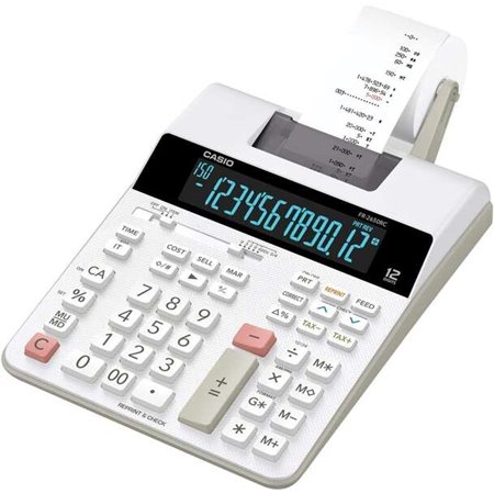 Impressora calculadora de mesa Casio FR-2650RC - Impressão em 2 cores - Tela de 12 dígitos - Função de relógio e calendário - Co