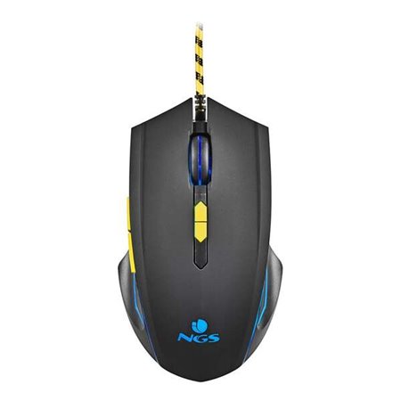 Mouse para jogos com fio NGS GMX-123 - 800/1200/2400/3200dpi - Luz LED - 6 botões - Cabo de 1,8 m - Cor preta