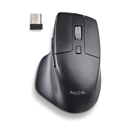 Mouse sem fio NGS Hit-Rb 1600dpi - Conexões de 2,4 GHz + Bluetooth 3.0 + Bluetooth 5.0 - 5 botões - Uso destro - Cor preta