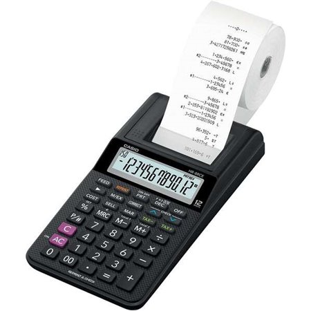 Calculadora de impressora de mesa compacta Casio HR-8RCE - Tela de 12 dígitos - Impressão de 2 linhas por segundo - Cor preta