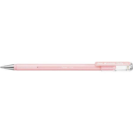 Caneta esferográfica Pentel Hybrid Milky - ponta fina 0,8 mm - traço 0,4 mm - tinta gel opaca - cor rosa pastel