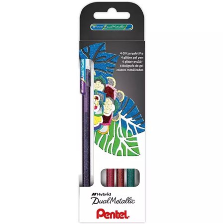 Pentel Hybrid Dual Metallic Pacote de 4 canetas esferográficas com tinta gel brilhante - ponta de 1 mm - traço de 0,5 mm - cores