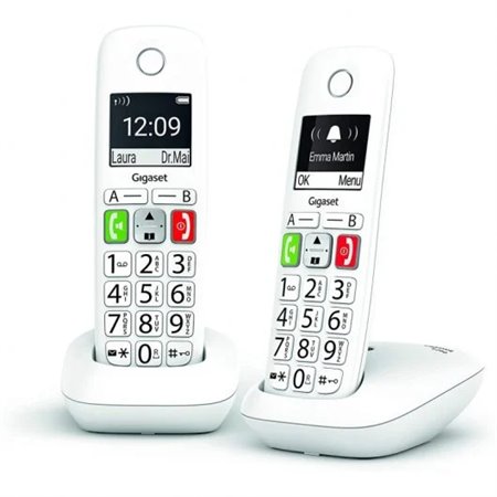 Telefone sem fio Gigaset E290 Duo Dect + 1 extensão - Tela grande em preto e branco - Teclas com números grandes - Volume com fu