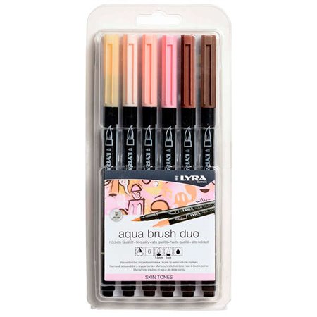 Lyra Aqua Brush Duo Pack 6 Marcadores de Ponta Dupla - Traços 1-5 e 1mm - Tinta à Base de Água - Cores em Tons de Pele