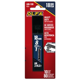 Olfa Pacote de 10 Lâminas Pretas para Cuters 18mm - Aço Carbono - 25% Mais Afiadas - 8 Segmentos Olfa Pacote de 10 Lâminas Pretas para Cuters 18mm - Aço Carbono - 25% Mais Afiadas - 8 Segmentos