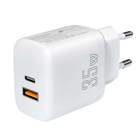 Carregador de smartphone Leotec 35W com portas USB-C PD 3.0 e USB-A - Proteção contra sobrecorrente e curto-circuito - Cor branc