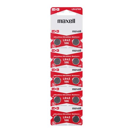 Pacote Maxell de 10 pilhas alcalinas tipo botão LR43 1,5V