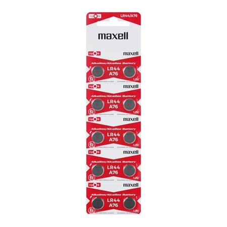 Pacote Maxell de 10 pilhas alcalinas tipo botão LR44 1,5V