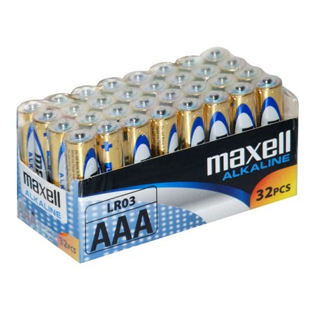 Pacote Maxell de 32 pilhas alcalinas LR03 AAA 1,5V