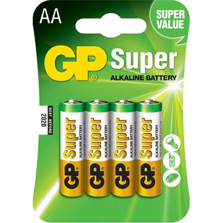 GP Pacote de 4 Pilhas Super Alcalinas LR06 AA 1,5V