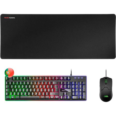 Teclado híbrido Mars Gaming Premium Pack H-MECH - Mouse ultraleve 10K - Mouse pad XXL - Tecnologia H-MECH - Iluminação FRGB Rain