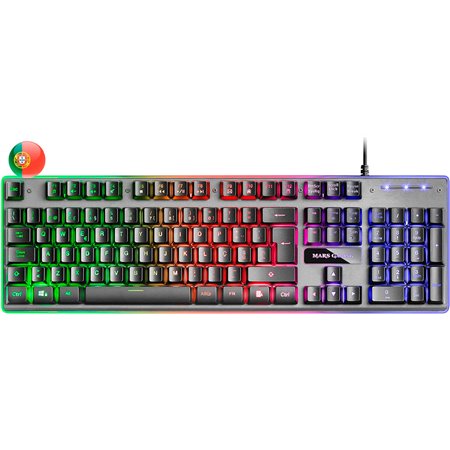 Teclado Gaming Mars Gaming MK220 - Tecnologia H-MECH - Iluminação FRGB Rainbow - Painel de Alumínio - Base ABS Reforçada - Portu