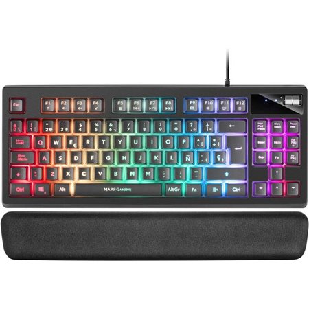 Teclado para jogos Mars Gaming MKAX RGB Control - TKL compacto - H-Mech Press - 9 efeitos RGB - Botão de rolo de volume - Descan