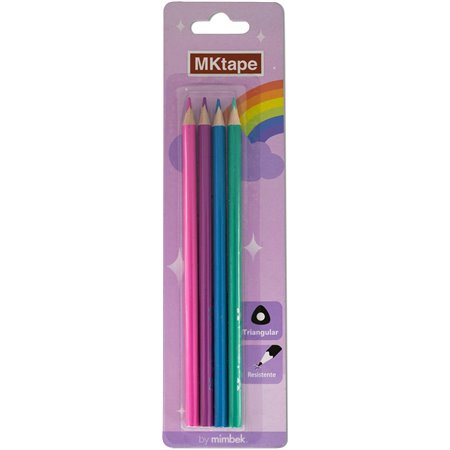 MKtape Pacote de 4 lápis de cor triangulares - Chumbo 3,0 mm - Resistência à quebra - Cores pastel