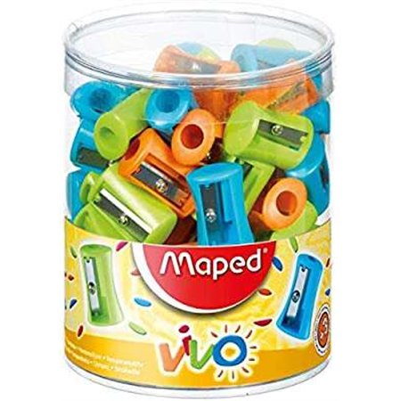 Apontador de Lápis Vivo Maped com Lâmina de Aço Afiada e Resistente - 1 Furo - Cores Sortidas - Frasco Display de 75 unid.