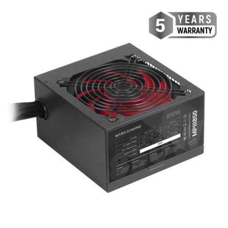 Fonte de alimentação Mars Gaming MPIII850 850W ATX - Silêncio absoluto - Eficiência profissional - Design de cabo otimizado - Em