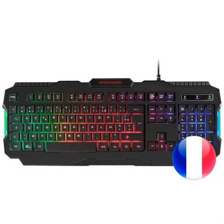 Teclado para jogos Mars Gaming MRK0 RGB Rainbow 9 cores 15 teclas de função - 560x199x32mm - Luz de fundo multicolorida, capacid