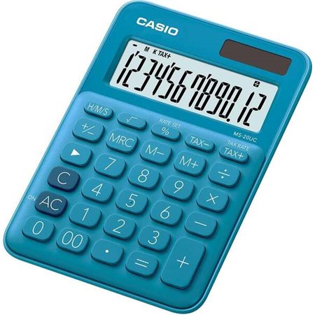 Calculadora de mesa pequena Casio MS-20UC - Tela LCD de 12 dígitos - Alimentada por energia solar e por bateria - Cor azul