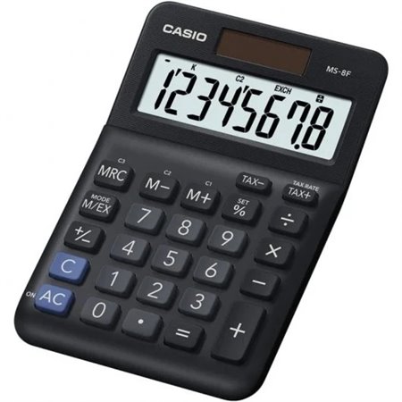 Calculadora básica de mesa Casio MS-8F - Tela LCD de 8 dígitos - Solar e baterias - Cor preta