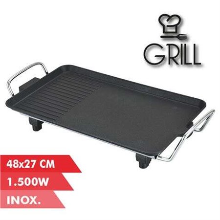 Grelha Elétrica Muvip 1500W - 2 Zonas Lisas e Grelhadas - Placa Antiaderente - Alças Toque Frio - Termostato Removível - Superfí