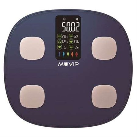 Balança de banheiro digital Muvip Smart Body Bluetooth - Tela LCD colorida - Plataforma de vidro temperado - Sensores de alta pr