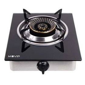 Fogão a gás Muvip 1 queimador de aço inoxidável - Vidro temperado - Ignição piezoelétrica - Queimador removível de ferro fundido