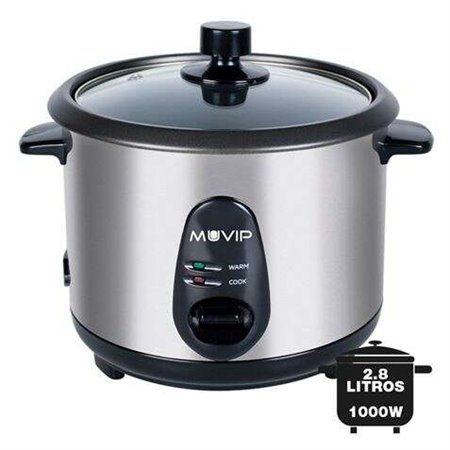 Panela de Arroz Muvip - Capacidade 2,8 Litros - Potência 1000W - Corpo em Aço Inox - Recipiente Antiaderente - Tampa de Vidro - 