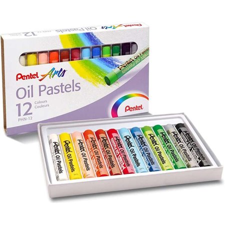 Pentel Oil Pastels Pacote de 12 Pastéis de Óleo - Suave, Cremoso e Secagem Lenta - Cores Sortidas