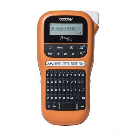 Fabricante de etiquetas eletrônicas portáteis Brother PT-H110VP - Tela LCD - 200 símbolos - Velocidade 20mm - Cor Preto/Laranja