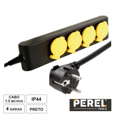 Tomada Elétrica C/ 4 Saídas 1.5M Ip44 Perel
