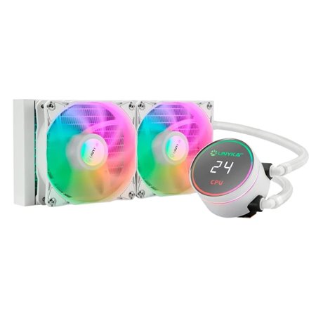 Kit de refrigeração líquida Unykach Aquastorm 240 - 2 ventoinhas de 120 mm - Iluminação RGB - Display de temperatura da CPU - Tu