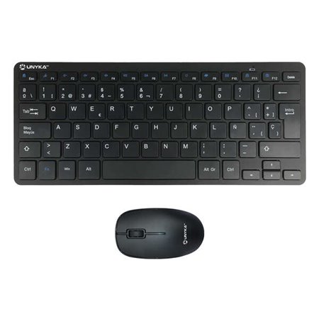 Pacote Unykach MK288 Pro de mini teclado sem fio 79 teclas + mouse 1200dpi, sem fio, 3 botões, uso ambidestro - cor preta