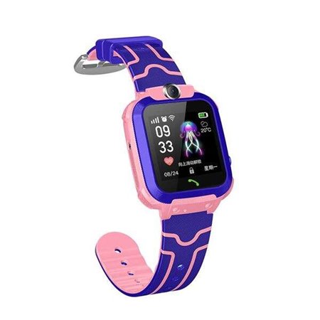 Smartwatch XO para crianças - Tela de 1,44" - Câmera frontal - Alça de silicone - Carregamento magnético - Cor rosa/lilás