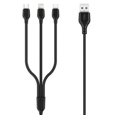 Cabo de carregamento rápido XO 3 em 1 - Micro, Tipo C e Lightning para USB - 1m - Preto