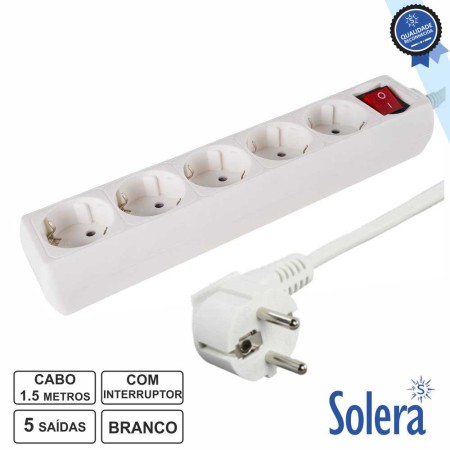 Tomada Elétrica C/ 5 Saídas Interruptor 1.5M Branca Solera