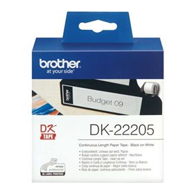 Brother DK22205 - Etiquetas originais de tamanho personalizado - Largura 62 mm x 30,48 metros - Texto preto sobre fundo branco Brother DK22205 - Etiquetas originais de tamanho personalizado - Largura 62 mm x 30,48 metros - Texto preto sobre fundo branco
