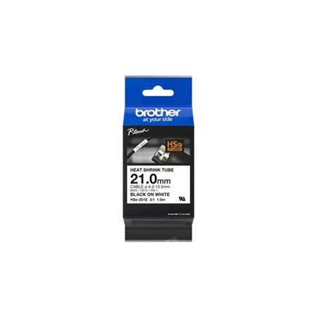 Brother HSe251E Fita termoencolhível original para etiquetas de cabos - Texto preto em fundo branco - Largura 21 mm x 1,5 metros