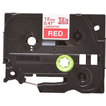 Etiquetas laminadas original Brother TZe435 - Texto branco em fundo vermelho - Largura 12 mm x 8 metros